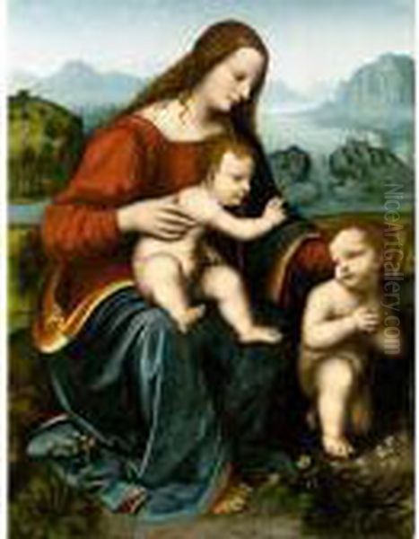 The Madonna And Child With The Infant Saint John The Baptist Oil Painting by Leonardo Da Vinci