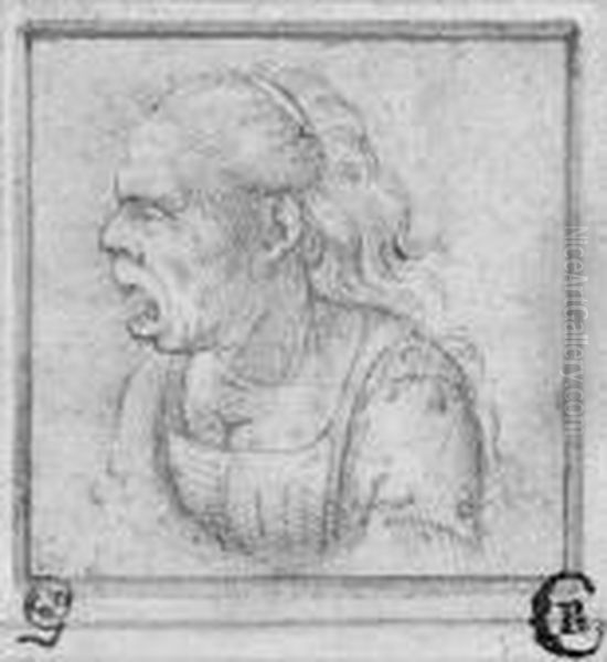 Caricature Of An Old Woman In Profile To The Left,bust-length Oil Painting by Leonardo Da Vinci