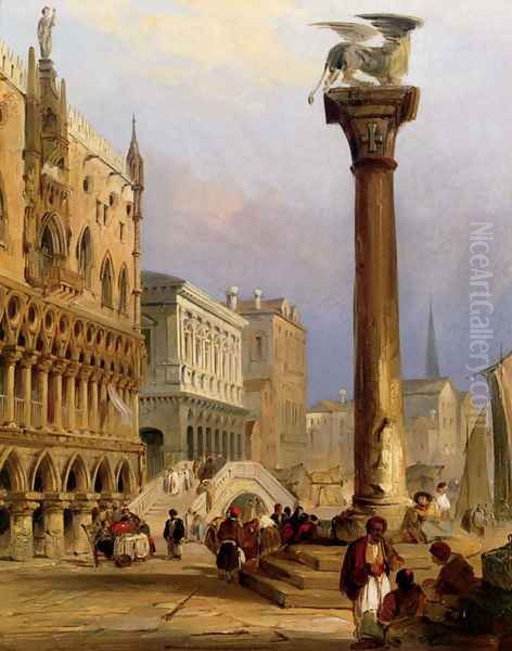 A View Of St Mark's Column, And The Doge's Palace, Venice Oil Painting by Edward Pritchett