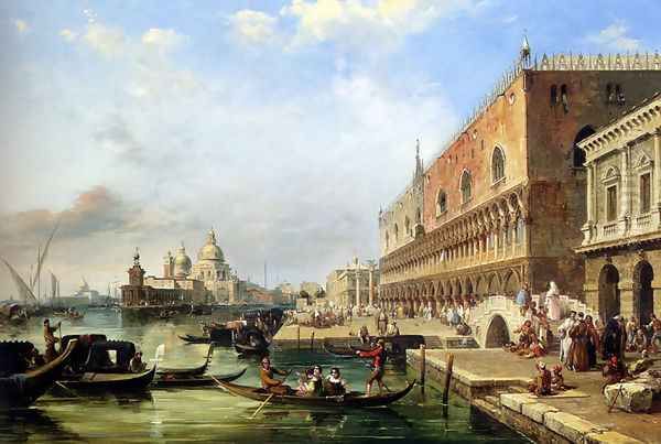 The Bacino, Venice, Looking Towards The Grand Canal, With The Dogana, The Salute, The Piazetta And The Doges Palace Oil Painting by Edward Pritchett