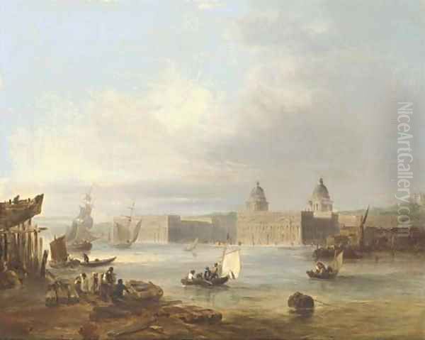 The Royal Naval College, Greenwich, from the Thames, the Royal Observatory beyond Oil Painting by Edward Pritchett