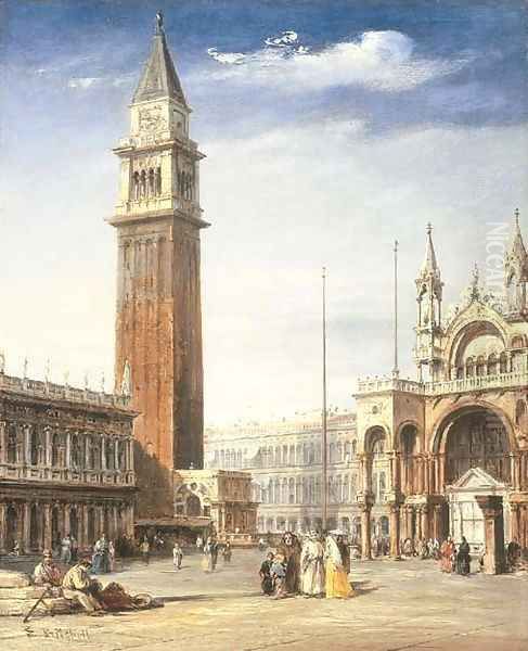 Venice View Of The Piazzetta, San Marco, Looking Towards The Piazza Oil Painting by Edward Pritchett