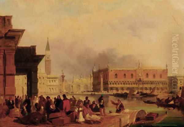 The Doge's Palace from the Dogana, Venice 2 Oil Painting by Edward Pritchett