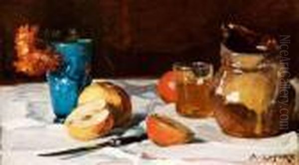 Nature Morte Au Broc Et Pommes Oil Painting by Auguste Louis Lepere