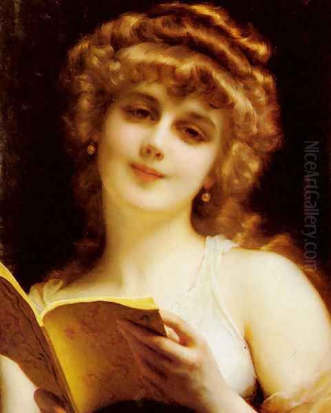 A Blonde Beauty Holding a Book Oil Painting by Etienne Adolphe Piot