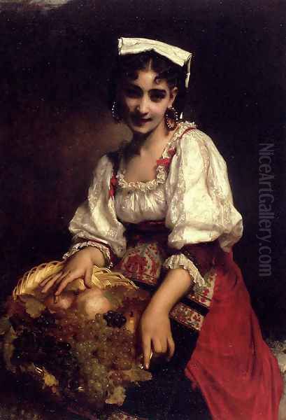 An Italian Beauty Oil Painting by Etienne Adolphe Piot