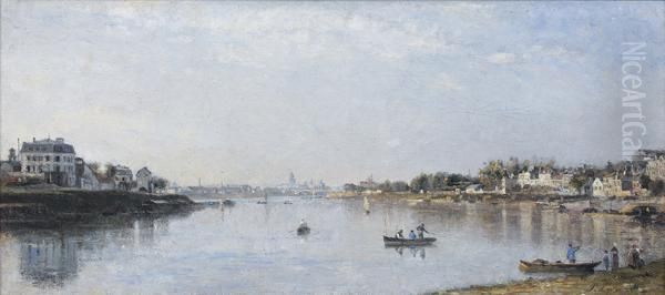 La Seine A Charenton Oil Painting by Stanislas Lepine