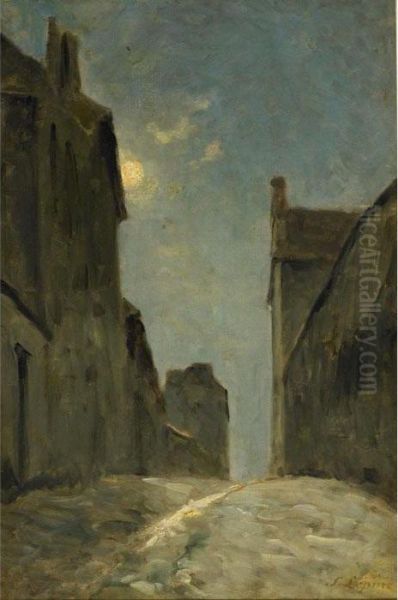 Night View, Montmartre, La Rue Du Mont-cenis Oil Painting by Stanislas Lepine