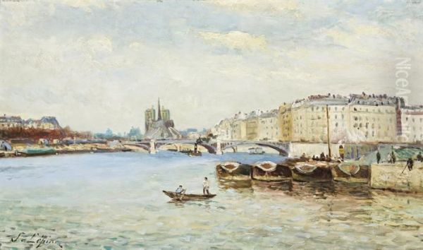 View Of The Seine Toward Oil Painting by Stanislas Lepine