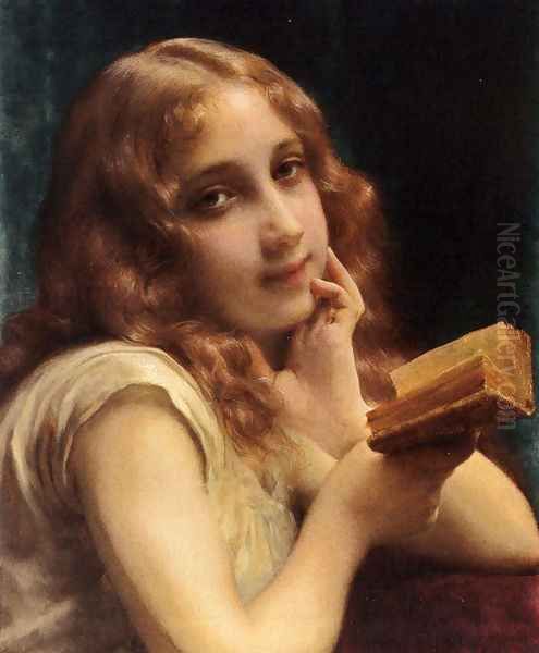 A Little Girl Reading Oil Painting by Etienne Adolphe Piot