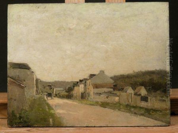 A Continental Village Street With A Cart Oil Painting by Stanislas Lepine