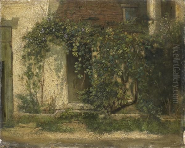 Vue D'un Mur De Maison Decore De Vigne Oil Painting by Stanislas Lepine