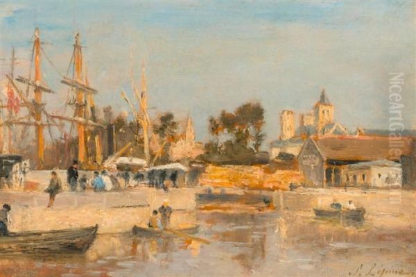 Le Port De Caen. Oil Painting by Stanislas Lepine