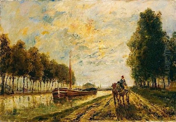 Le Canal De L'ourcq Oil Painting by Stanislas Lepine