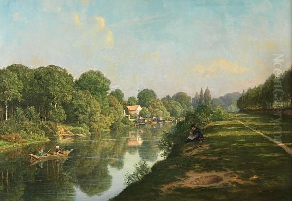 Fishermen In A Punt Oil Painting by Stanislas Lepine