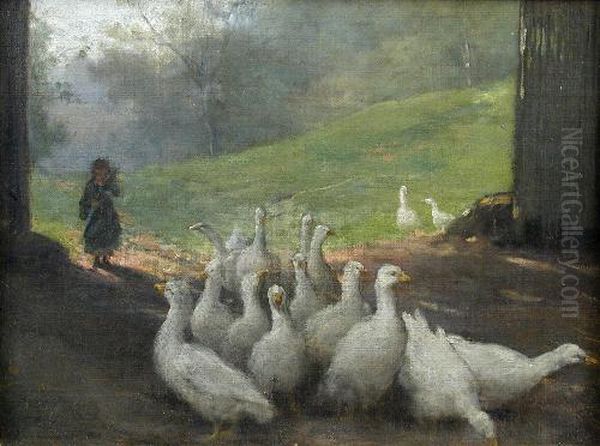 Agoosegirl With Geese Oil Painting by Stanislas Lepine