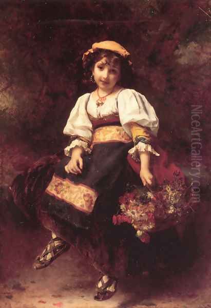 The Flower Seller Oil Painting by Etienne Adolphe Piot