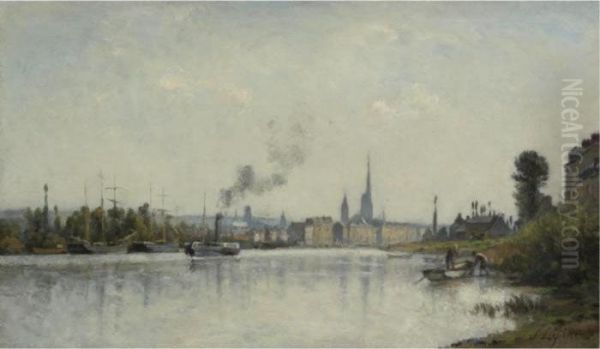 Le Seine A Rouen Oil Painting by Stanislas Lepine