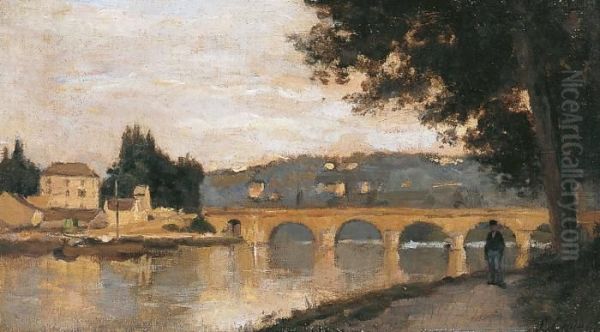 La Seine Au Pont De Sevres Oil Painting by Stanislas Lepine