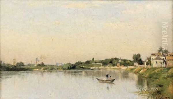 Environs De Paris - Bord De Riviere Oil Painting by Stanislas Lepine