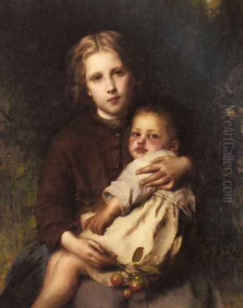 Sisterly Love Oil Painting by Etienne Adolphe Piot