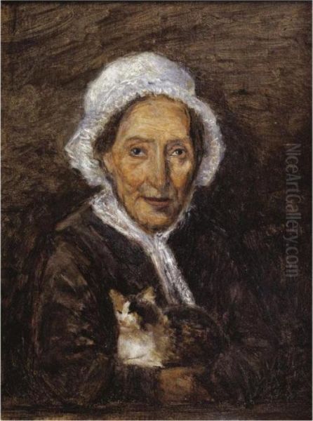 Femme Au Chat Oil Painting by Stanislas Lepine