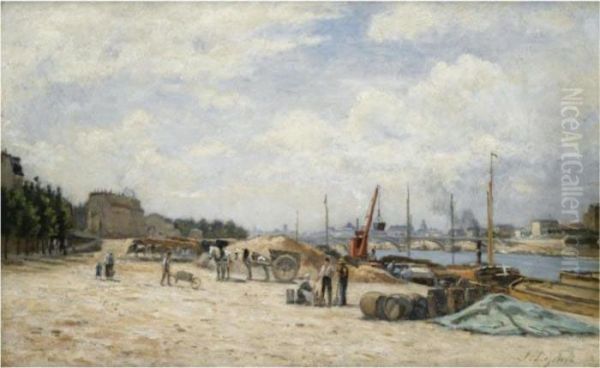 Le Pont De Bercy Vu Du Quai De La Gare Oil Painting by Stanislas Lepine