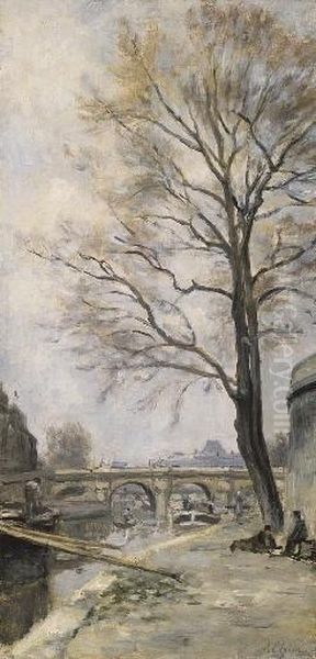 Le Petit Bras De Seine Au Pont Neuf Oil Painting by Stanislas Lepine