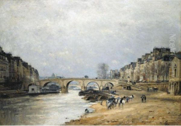 La Seine Au Pont Marie Oil Painting by Stanislas Lepine