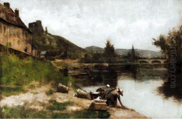 Washerwomen At The Riverside Oil Painting by Stanislas Lepine