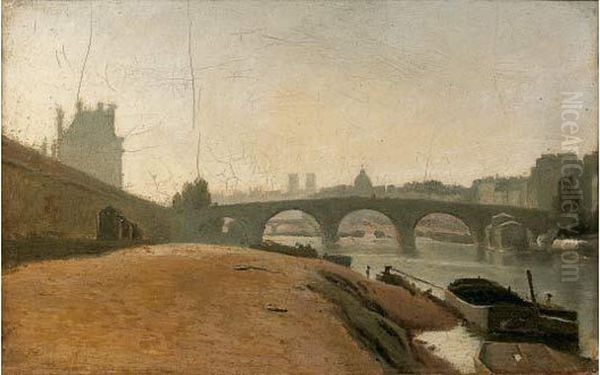 Le Pont Royal Vu Des Berges De La Seine Pres Du Jardin Des Tuileries Oil Painting by Stanislas Lepine