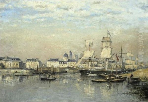 Caen: L'orne Et La Coupole Saint-jean, Depuis La Rive Droite En Face Du Grand Cours Oil Painting by Stanislas Lepine