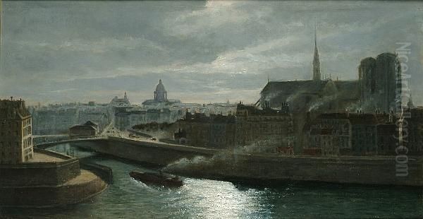 Notre Dame From The Seine Oil Painting by Stanislas Lepine