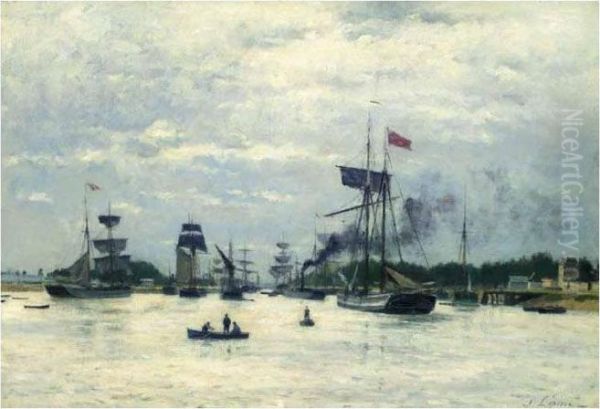 Navires Au Port Oil Painting by Stanislas Lepine