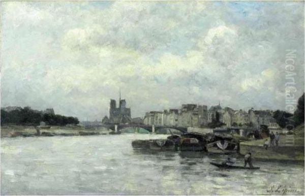 Vue De La Seine En Amont Du Pont Sully Oil Painting by Stanislas Lepine