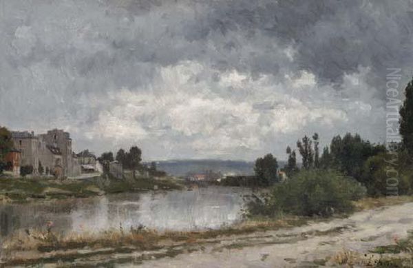 La Seine A La Garenne Saint-denis Oil Painting by Stanislas Lepine