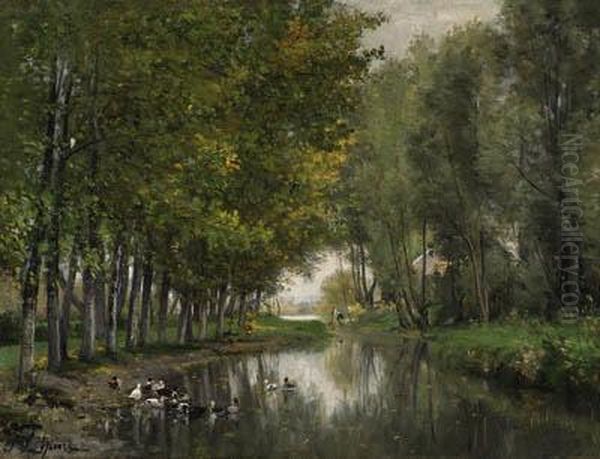 Bras De Seine Du Ct De Neuilly Oil Painting by Stanislas Lepine