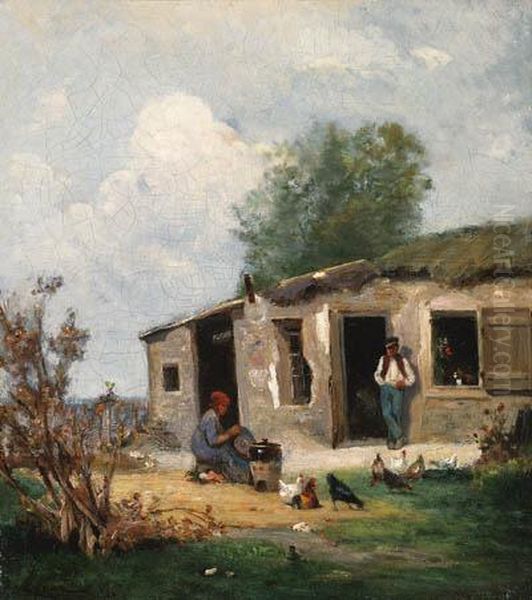 Cour De Ferme En Normandie Oil Painting by Stanislas Lepine