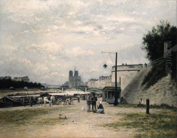 Le Quai De Louviers Au Pont Sully Oil Painting by Stanislas Lepine