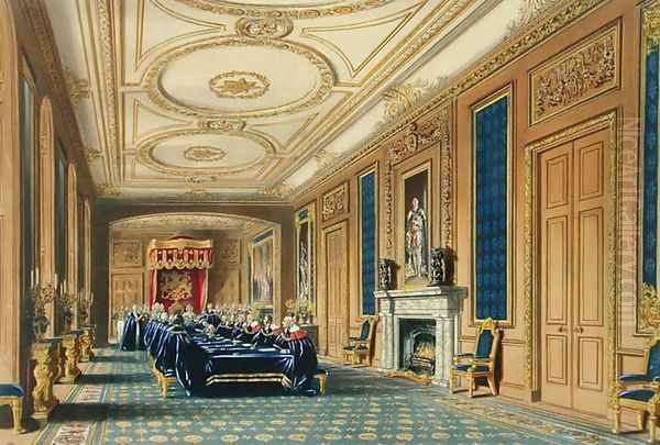 The Throne Room, Windsor Castle - The Installation of the Order of the Garter, 1838 Oil Painting by James Baker Pyne