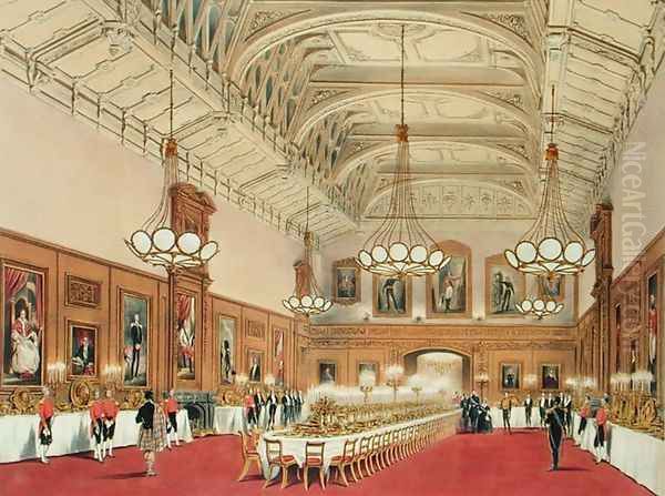 The Waterloo Gallery, Windsor Castle, on the visit of the Emperor of Russia, 1838 Oil Painting by James Baker Pyne