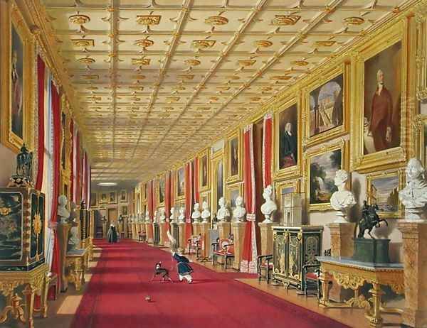 East Corridor, Windsor Castle, from Windsor and its Surrounding Scenery, 1838 Oil Painting by James Baker Pyne