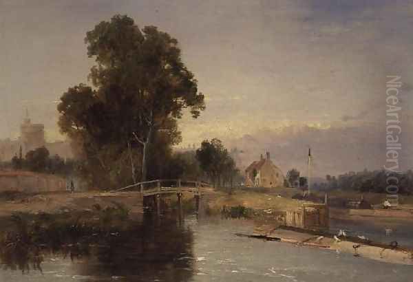 Barge with a Lock Gate and Windsor Beyond Oil Painting by James Baker Pyne