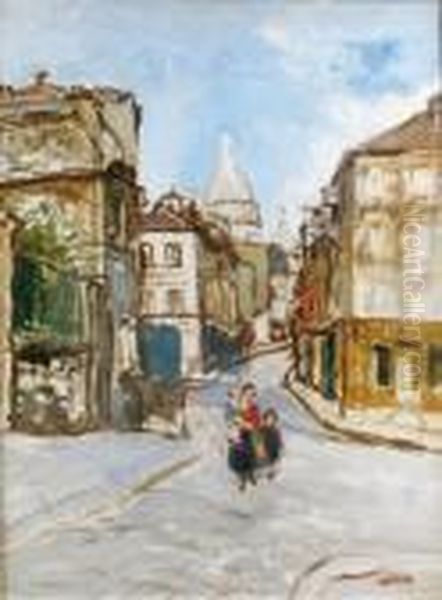 Rue Animee A Montmartre Oil Painting by Marcel Leprin