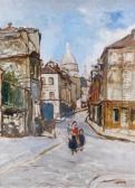 Rue A Montmartre Oil Painting by Marcel Leprin