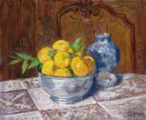 Nature Morte Au Citron Et Au Vase Oil Painting by Marcel Leprin