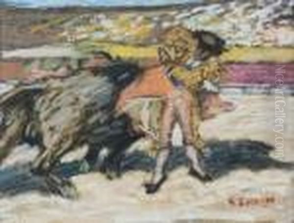 Scene De Tauromachie Oil Painting by Marcel Leprin