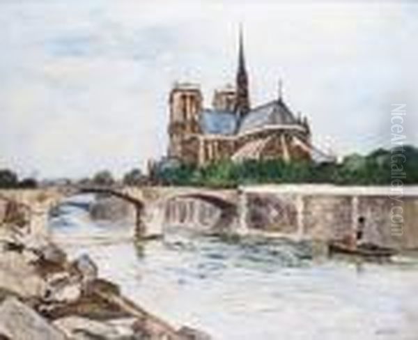 Paris, 
Notre-dame Oil Painting by Marcel Leprin