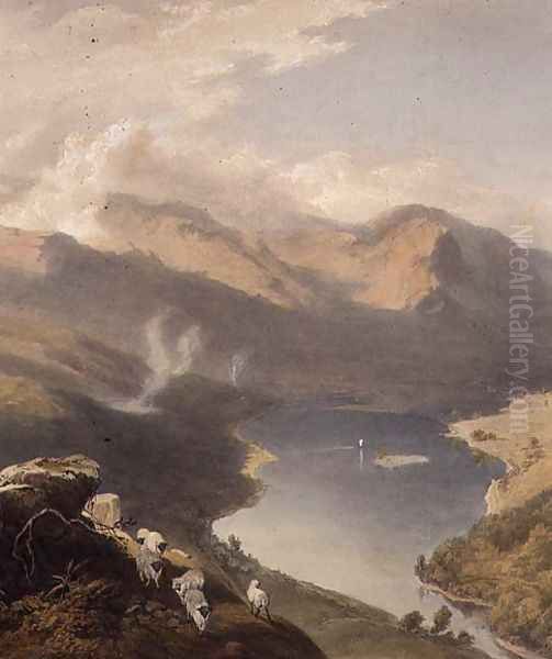 Grasmere from Langdale Fell, detail of the lake, from The English Lake District, 1853 Oil Painting by James Baker Pyne