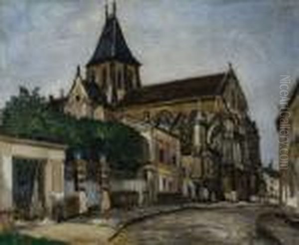 Vue D'une Eglise. Oil Painting by Marcel Leprin